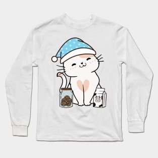 Funny white cat is having a midnight snack Long Sleeve T-Shirt